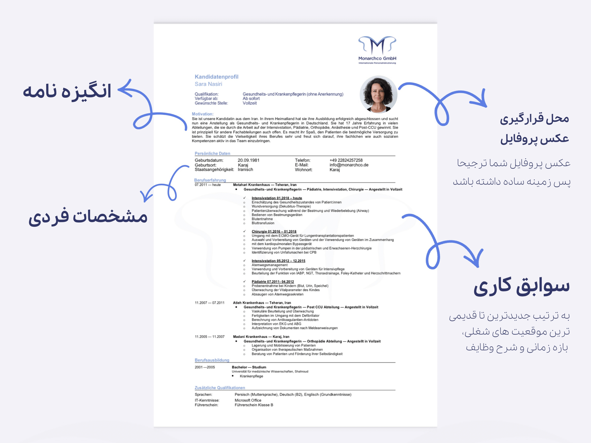 عکس از نمونه CV مونارک برای مهاجرت کاری